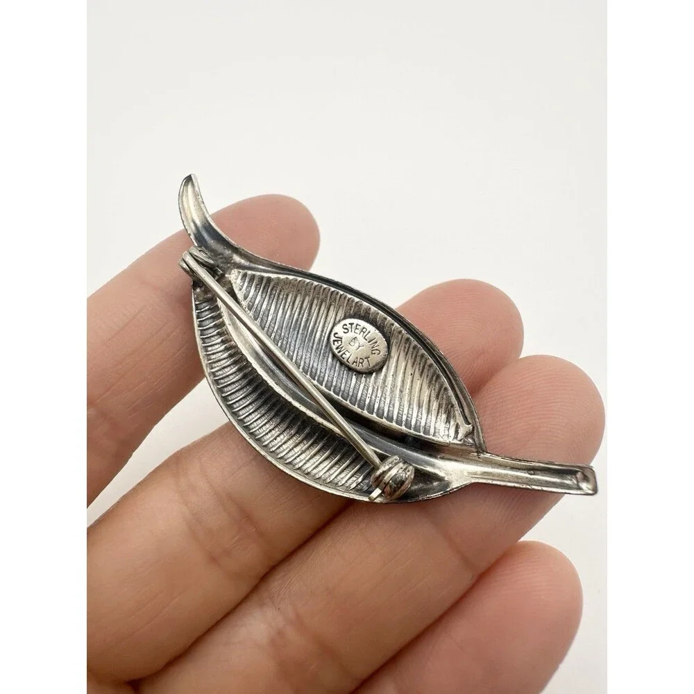 Vintage Jewelart Sterling Silver Leaf Pin Brooch